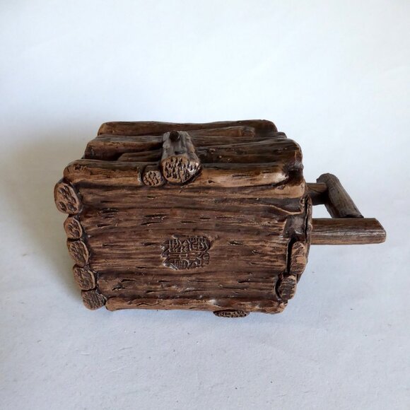 VINTAGE TRADITIONAL CHINESE WOOD TREE BRANCH BOX HANDMADE CLAY LIDDED TEAPOT NEW - Picture 12 of 13
